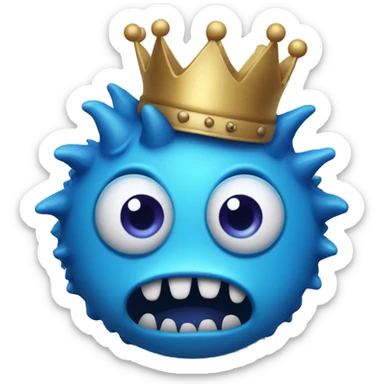 A blue monster with a button eye and a crown sticker