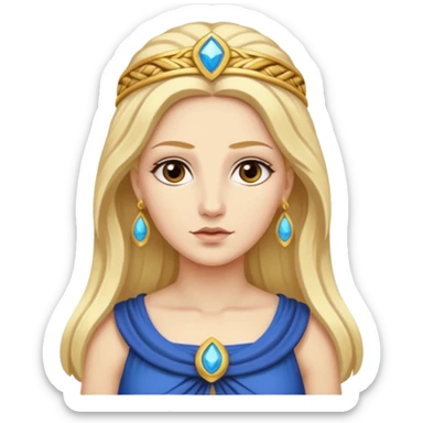 Metis The blonde pre-Olympian goddess of wisdom, counsel, and deep thought. She was the first wife and advisor of Zeus and the mother of Athena, the later goddess of wisdom. Her name connoted "cunning intelligence," a quality highly valued in Greek heroes like Odysseus. 
 sticker