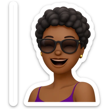 Change her facial expression to laughing, keeping the same style as the reference image. sticker