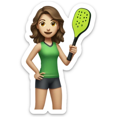 Caucasian girl with brown hair playing Pickleball sticker