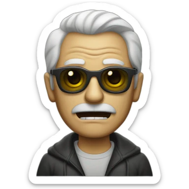 Scary old guy wearing shades written "Evil" on it sticker