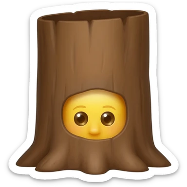 Yellow emoji face with Innocent eyes while hiding behind a big tree and poking head out from behind bark can only see half of the eyes and forehead sticker