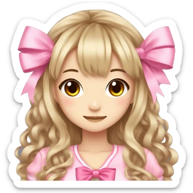 hime gyaru girl, dark blonde hair, pink clothes, ribbons, blush sticker