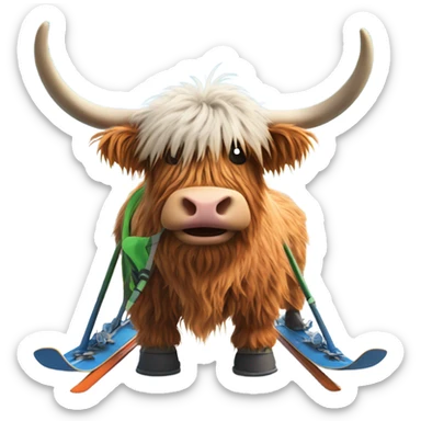 Highland cow skiing  sticker