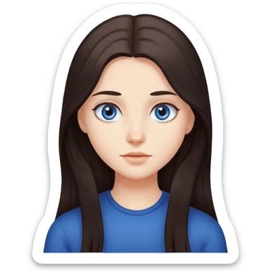 A girl with dark brown long hair and dark blue eyes sticker