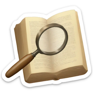 A book in beige tones with a magnifying glass on it sticker