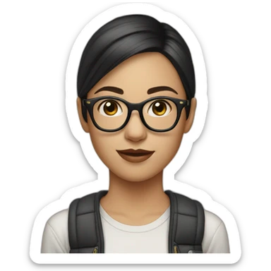 young skater girl fair skin with short dark hair and thin framed glasses sticker