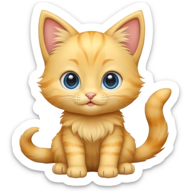 A cute cartoon yellow kitten sitting and wagging its tail and animated and mover. sticker
