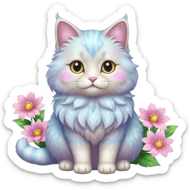 Pastel colorful shiny ethereal elegant pretty beautiful realistic furry fluffy cute glossy glittery cat with flowers and pastel colors aesthetic (full body) sticker