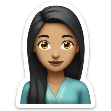 A dark black brown long hair girl , high cheekbones,indian features  with a giving a flirty smirk giving an eye roll medium fair complexion  sticker