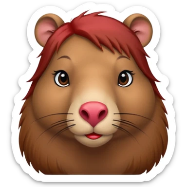 capybara with faka eye lashes and make up on - bright lipstick and eye make up - long brown hair

 sticker