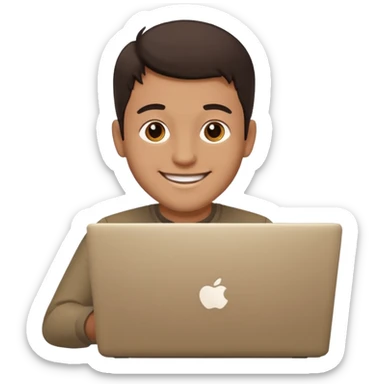 happy man on laptop with light brown skin color , with dark hair front of laptop sticker