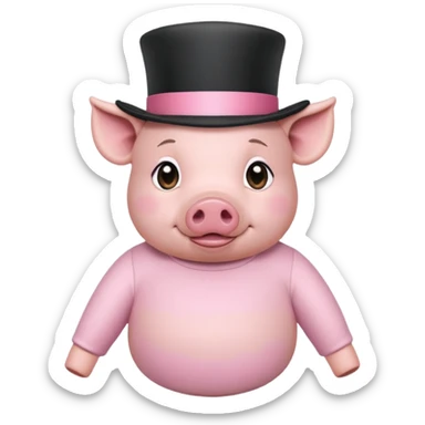 Pig wearing a long sleeve tshirt, baby pink, with the print ’suiade’ and a top hat sticker