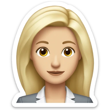 Pretty Caucasian blonde woman with pretty hair and brown eyes and skinny in a suit working  sticker