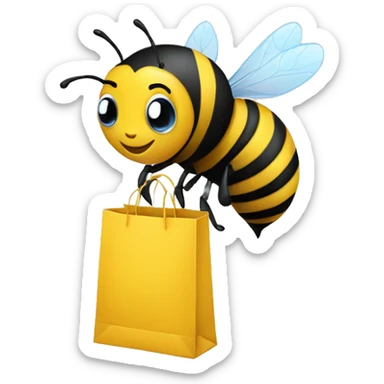 a bee buying various things in a shopping bag sticker