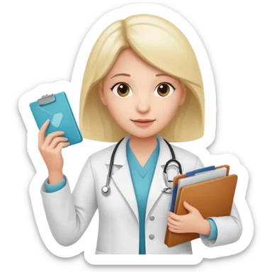 A female doctor with a folder of slides in her hands sticker
