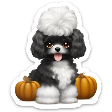 Long haired Black woman with a white maltipoo wishing a happy Thanksgiving  sticker