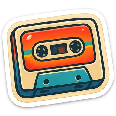 cassette tape, retro sticker style, bold outlines, vibrant colors, playful and nostalgic sticker