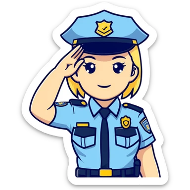 Blonde female police officer saluting  sticker