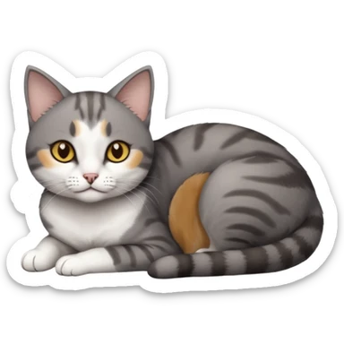 full body tiny short hair dark grey and white cat with hazel eyes lying down sticker