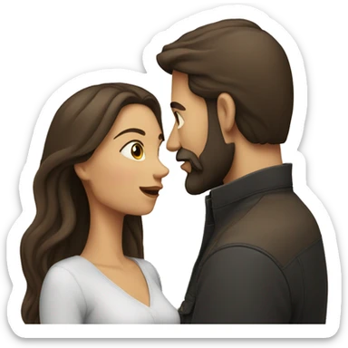Brunette man with beard kissing brunette woman with long hair sticker