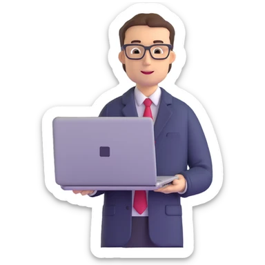 male teacher holding a laptop, teaching online sticker