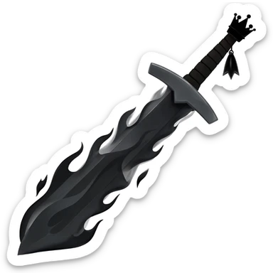 generate a black sword burning with black flames and a black crown hanging on the black sword sticker