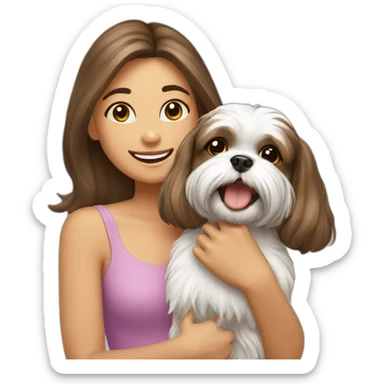 happy girl carrying shih tzu dog sticker