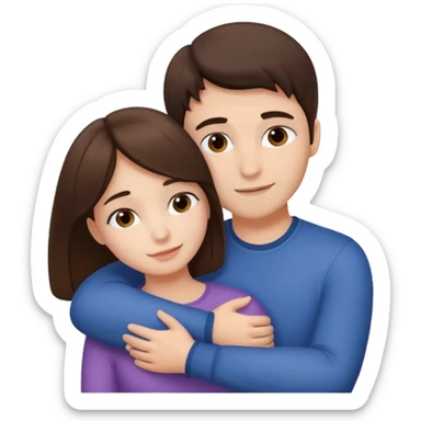 fair skinned girl hugs fair skinned guy, both brunettes sticker