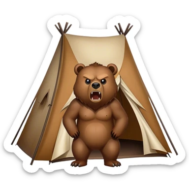 angry grizzly bear facing a tent sticker