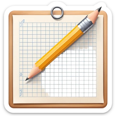 A pencil is placed over a sheet of paper grid, representing the sketching  sticker