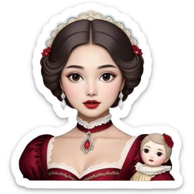 porcelain doll skin, fine details, olivia culpo as milady de winter, jinyoung shin art, refined nose, scarlet, dim light, by Maude Kaufman Eggemeyer, great digital art with details, by Scott Samuel Summers, ad image, ori and the blind, stunningly realistic sticker