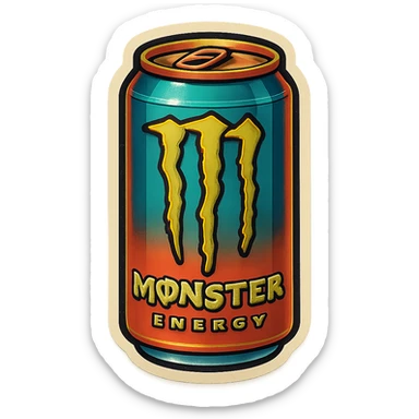 monster energy drink can, retro stickers style, bold outlines, vintage colors sticker