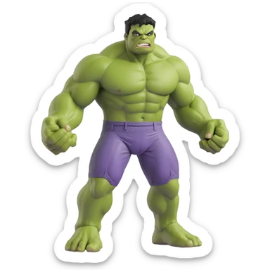 the Hulk, muscular green superhero, 3D cartoon style sticker