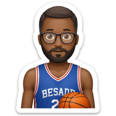 Male Athlete with Glasses – Black man, beard, basketball jersey.

 sticker