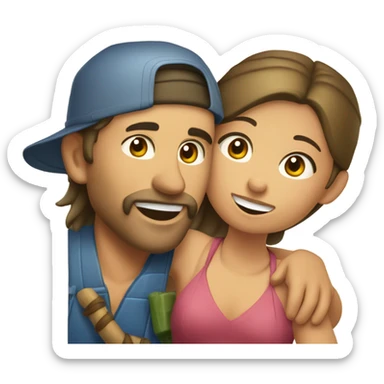 Caucasian fisherman no beard or mustache in love with Philippine island girl on an island sticker