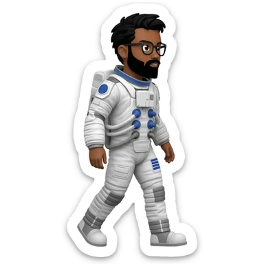 astronaut walking space brown skin, black eyes, glasses and beard  black hair show body sticker