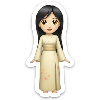 asian girl with black hair wearing ao dai full body sticker
