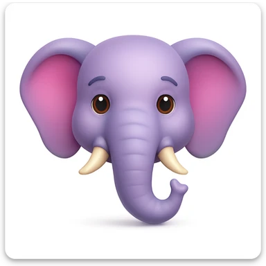 Create an emoji that looks exactly like the reference image, in iOS emoji style. 3D, shiny, smooth gradients, soft shadows, purple elephant head, classic emoji look. Add a soft shadow under the head. sticker