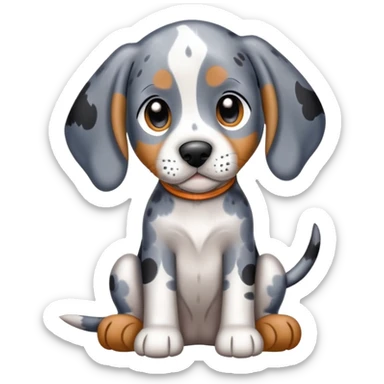 adorable sitting bluetick coonhound puppy with floppy ears and spotted coat sticker