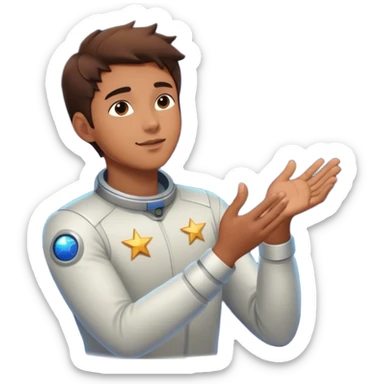 A young man floats in space, touching a star that glows and expands, shaping the universe around him. Each touch creates new light, symbolizing how his choices build his own reality. sticker