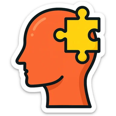 puzzle piece in head icon, clear outlines, strong shadows and highlights, psychosomatics and psychology theme, fun and not too complex sticker