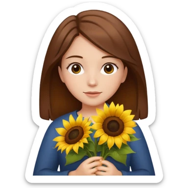 girl with hair brown holding sunflower bouquet  sticker