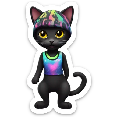 Black cat in rave wear sticker