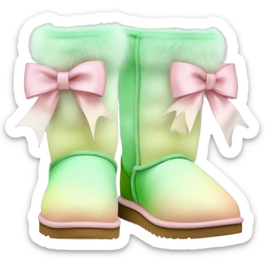 Realistic pair of pastel green,pastel yellow,and pastel pink ombre Ugg fur boots with silk ribbon bows. sticker