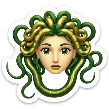 The Sicilian Medusa in gold and green and make the snake hair have snake faces  sticker