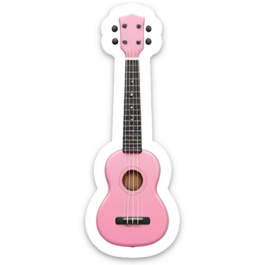 Minimalistic flat vector icon, iOS style, thin black contour on white background. Small pink ukulele with four strings. Clean, modern, no text, no shadows sticker