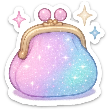 girly sparkling coin purse, pastel colors, cute, shiny sticker