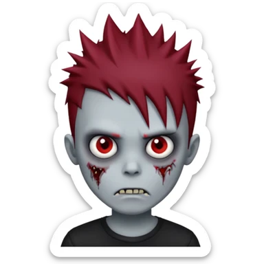 zombie boy with dark red spiky emo hair and black shirt sticker