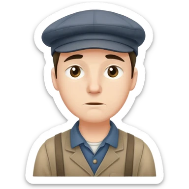 19th century English factory worker with flat cap, work clothes, and tired expression sticker